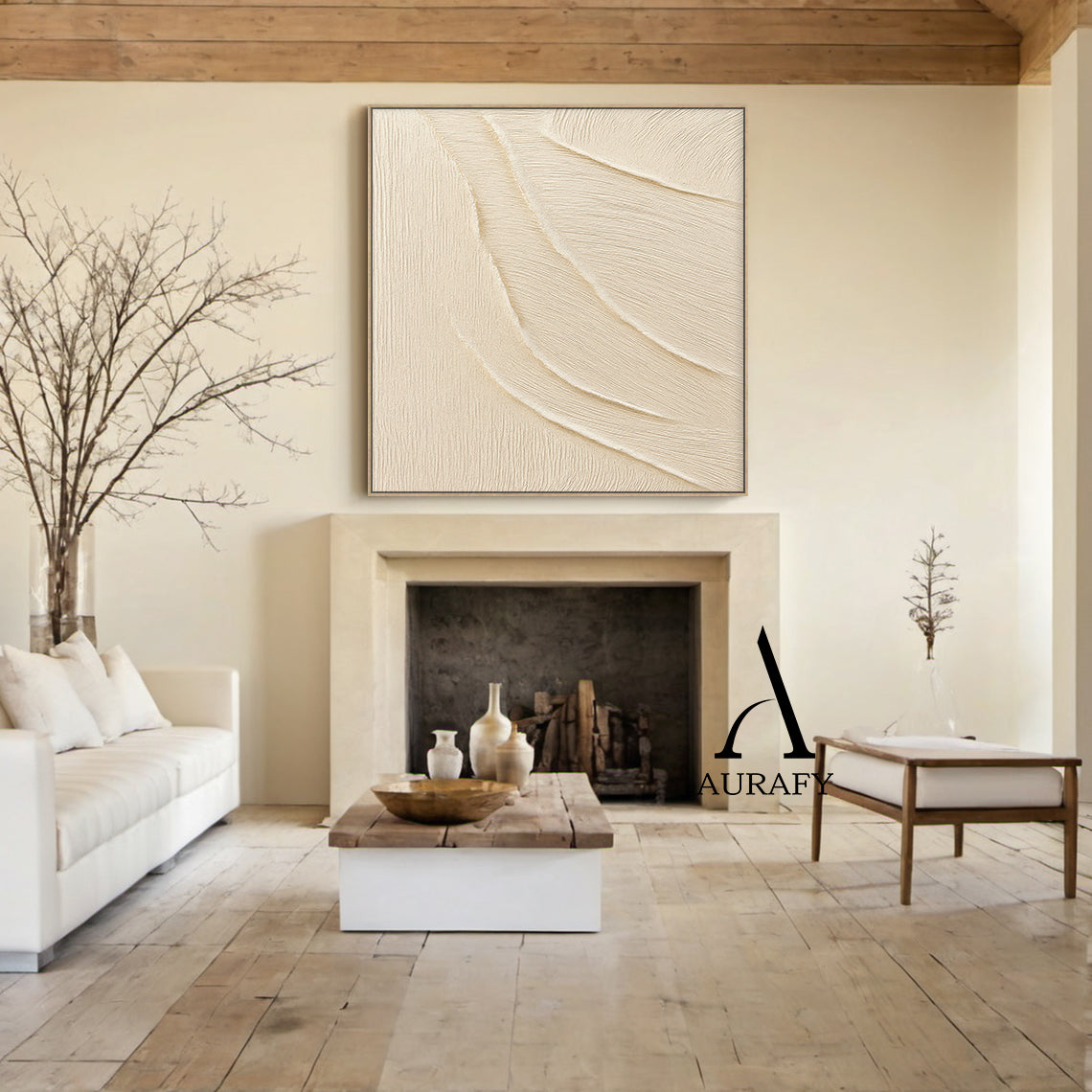 3D Textured Beige Abstract Art Tactile Surface Sculpted Wave Minimalist Luxe Japandi Wall Decor AURA528