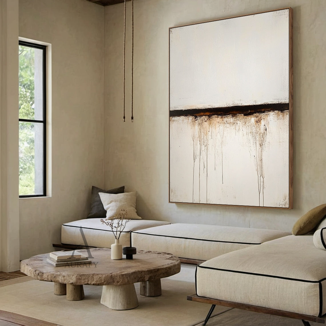 White Drip Line Minimalist Wall Art - AURA696