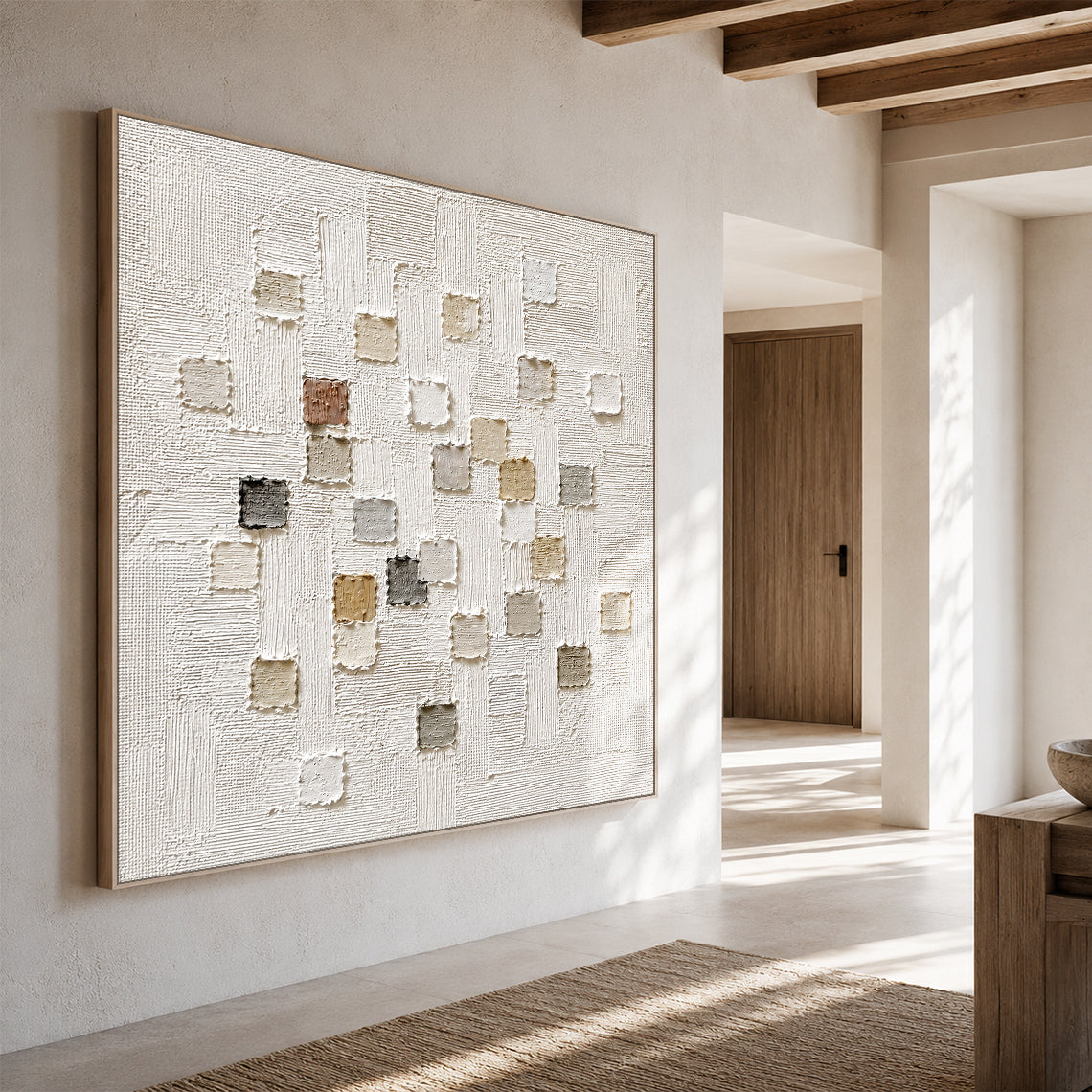 3D Textured White Plaster Japandi Wabi-Sabi Tactile Sculpted Canvas Knife Stroke Neutral Minimalist Wall Art AURA767