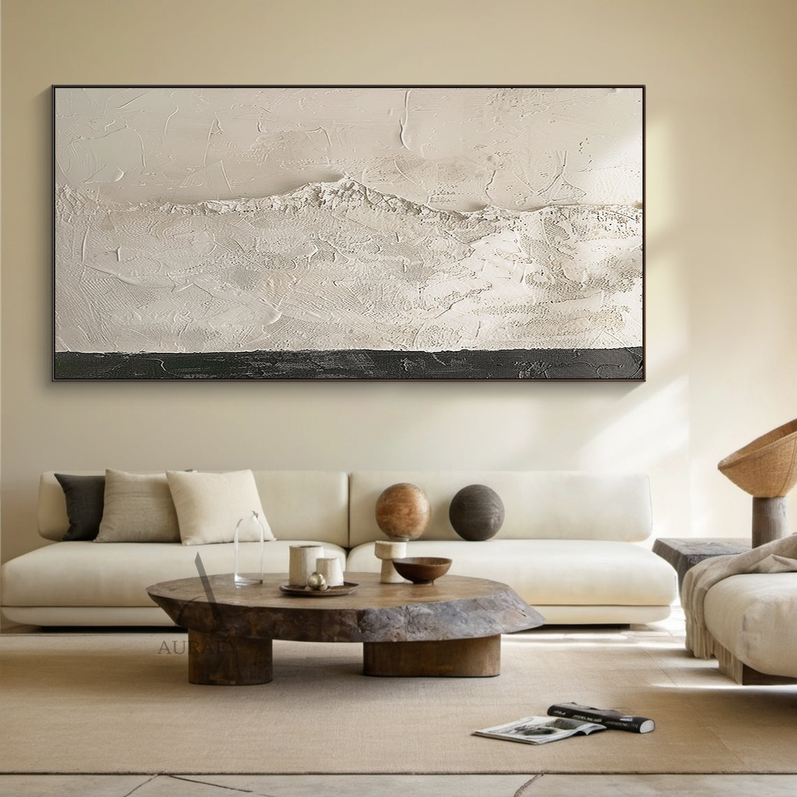 Wabi-Sabi Beige Abstract High-Relief Knife Painted Textured Japandi Minimalist Tactile Sculpted Canvas Wall Art AURA799