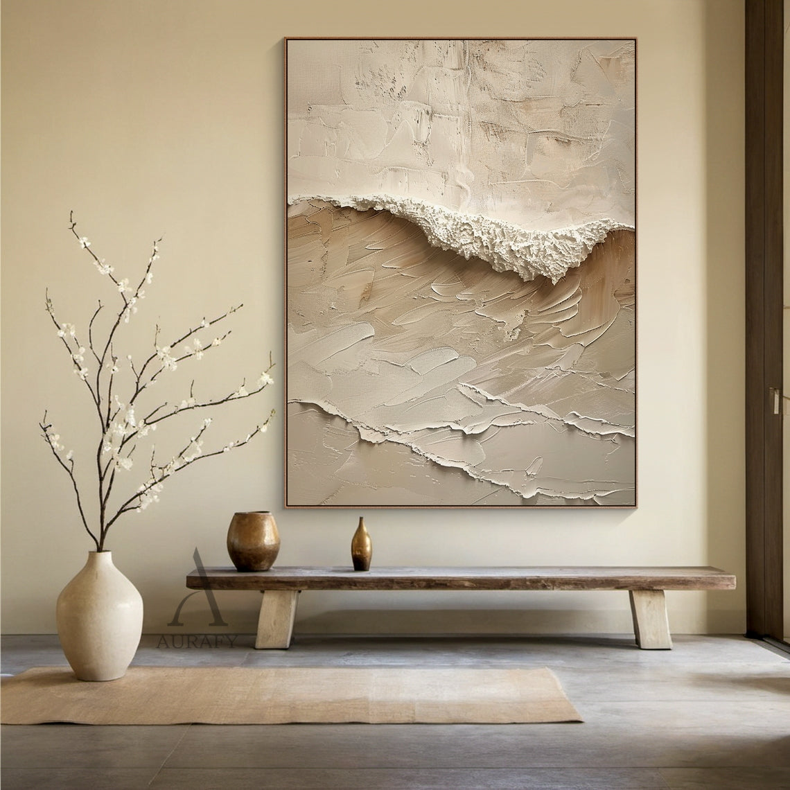 Beige Minimalist Sea Texture Wall Art - AURA677