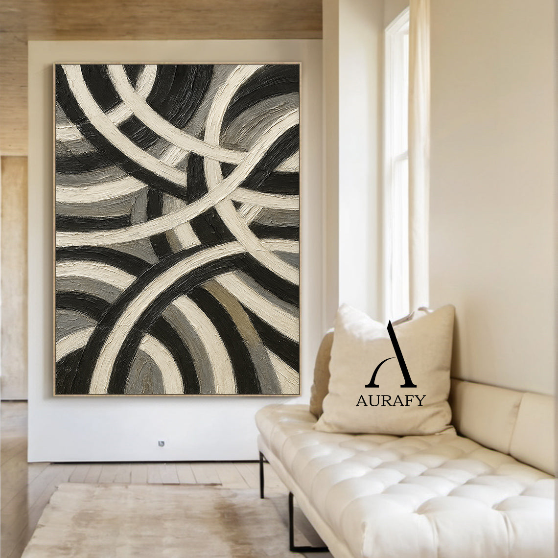 3D Textured Abstract Painting Sculpted Canvas High-Relief Tactile Black Beige Gray Modern Art AURA516
