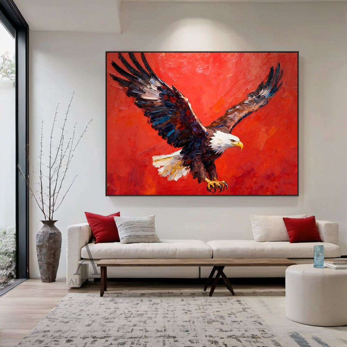Bald Eagle Wall Art on Red Background - AURA658