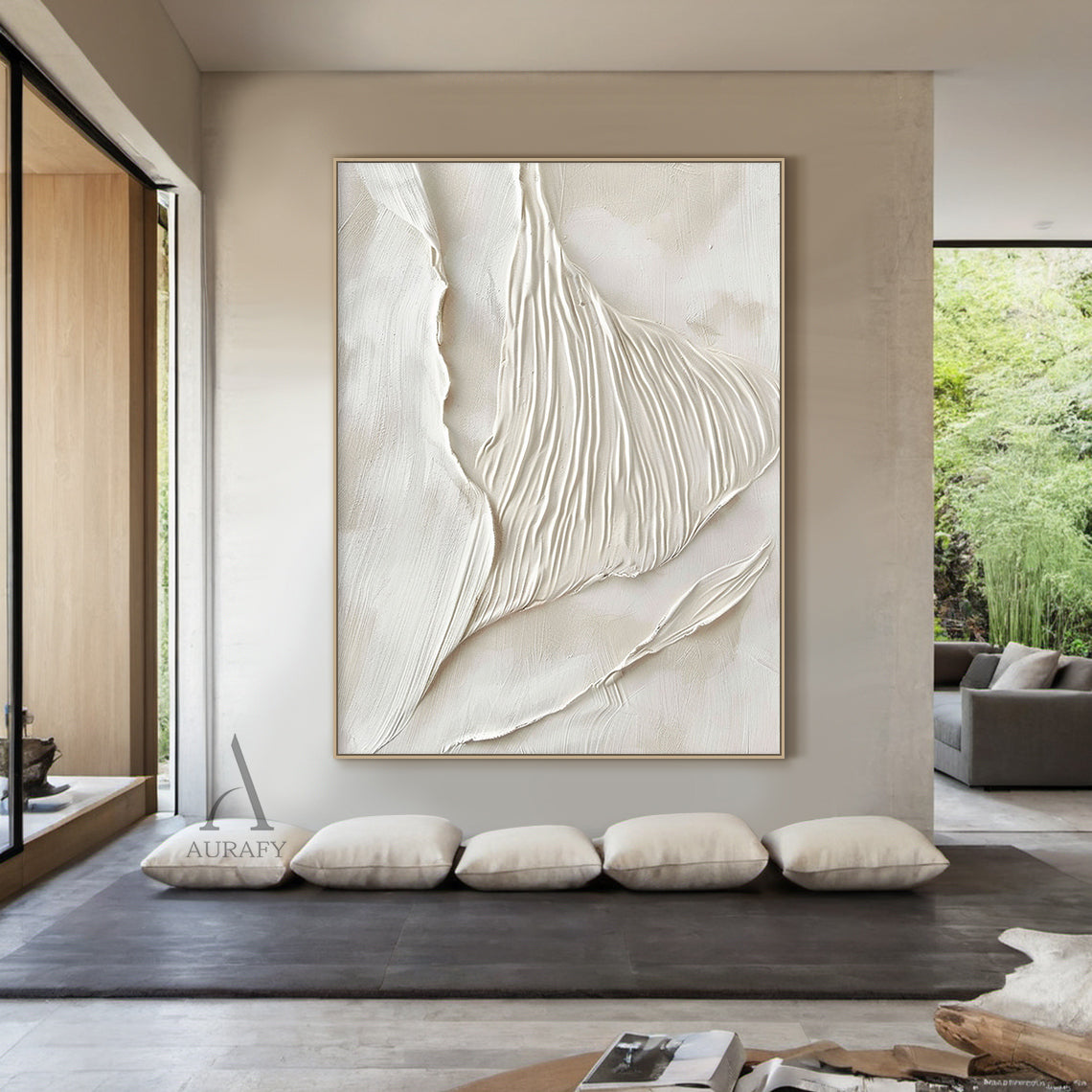 Modern Beige 3D Textured Painting Living Room Wall Decor Art AURA293