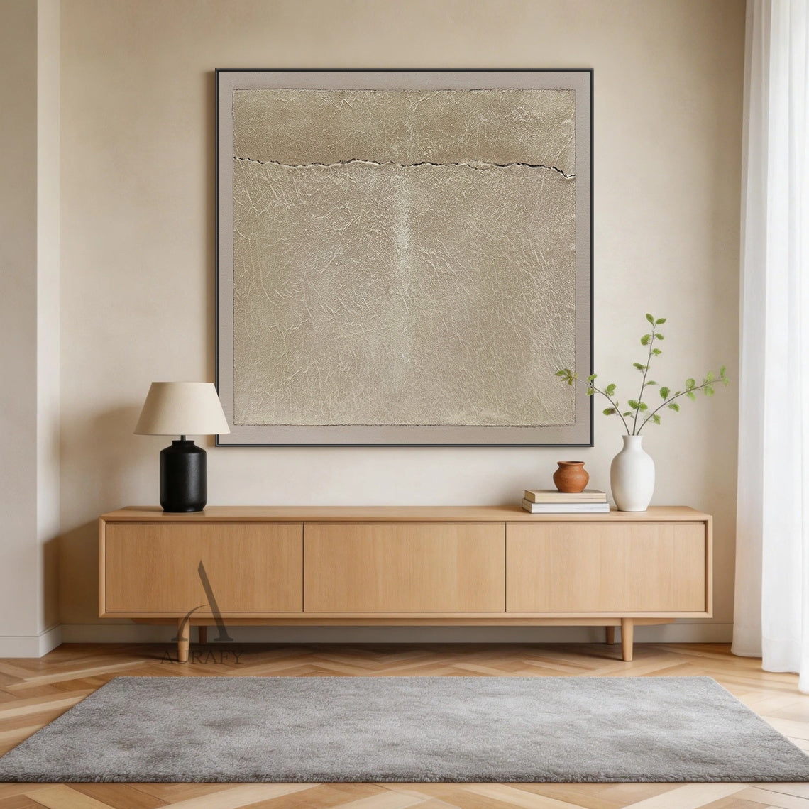 Wabi-Sabi Beige Plaster Textured Abstract Sculpted Canvas Japandi Minimalist Luxe Tactile Handmade Neutral Wall Art AURA734