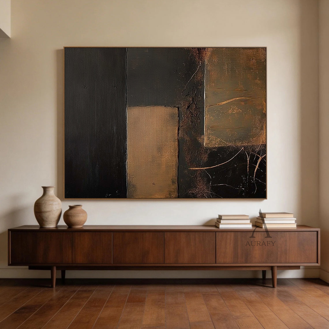 General Abstract Black Brown Wall Art Modern Home Decor Piece AURA389