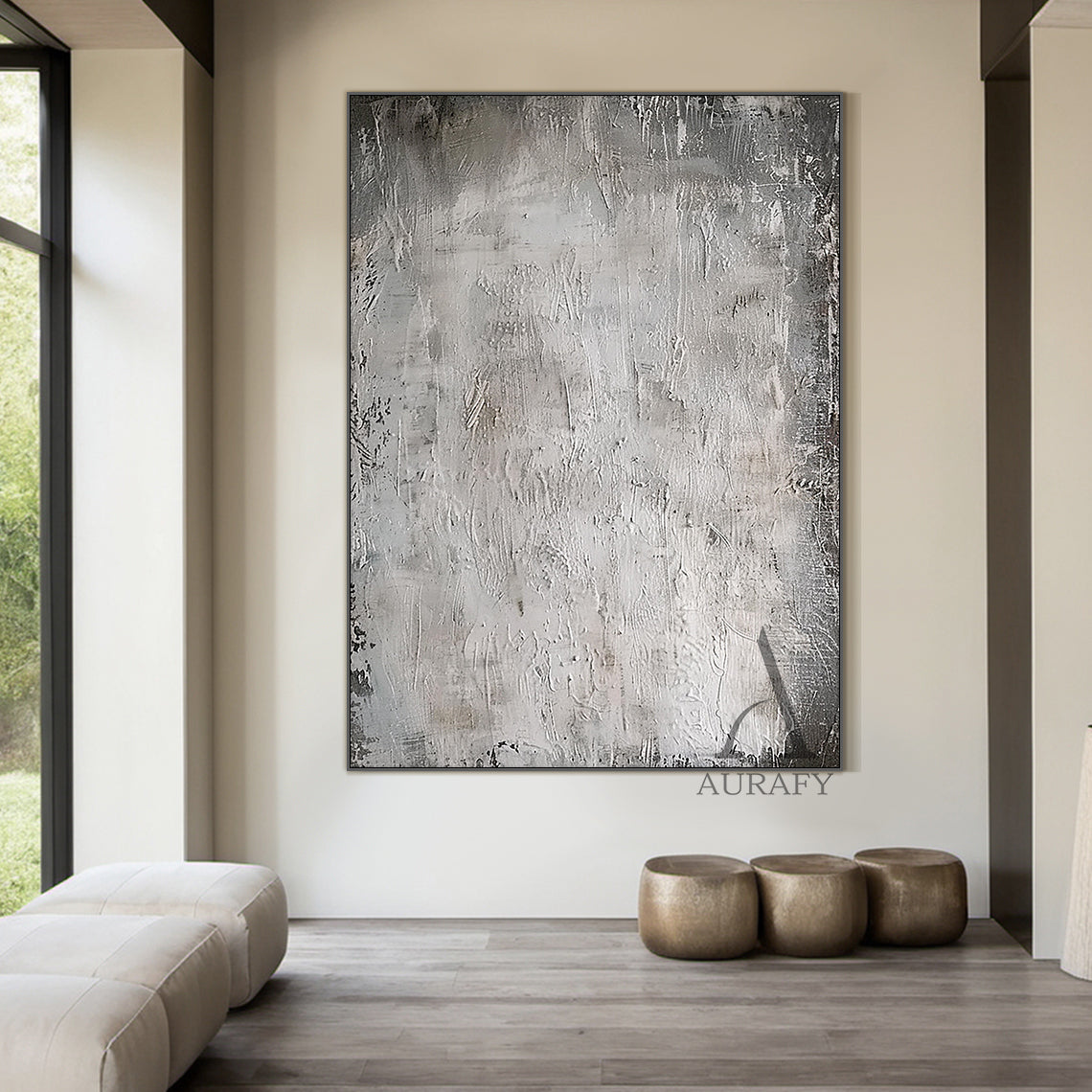 3D Textured Gray Abstract Painting Tactile Mottled Knife Strokes Modern Sculpted Canvas AURA479