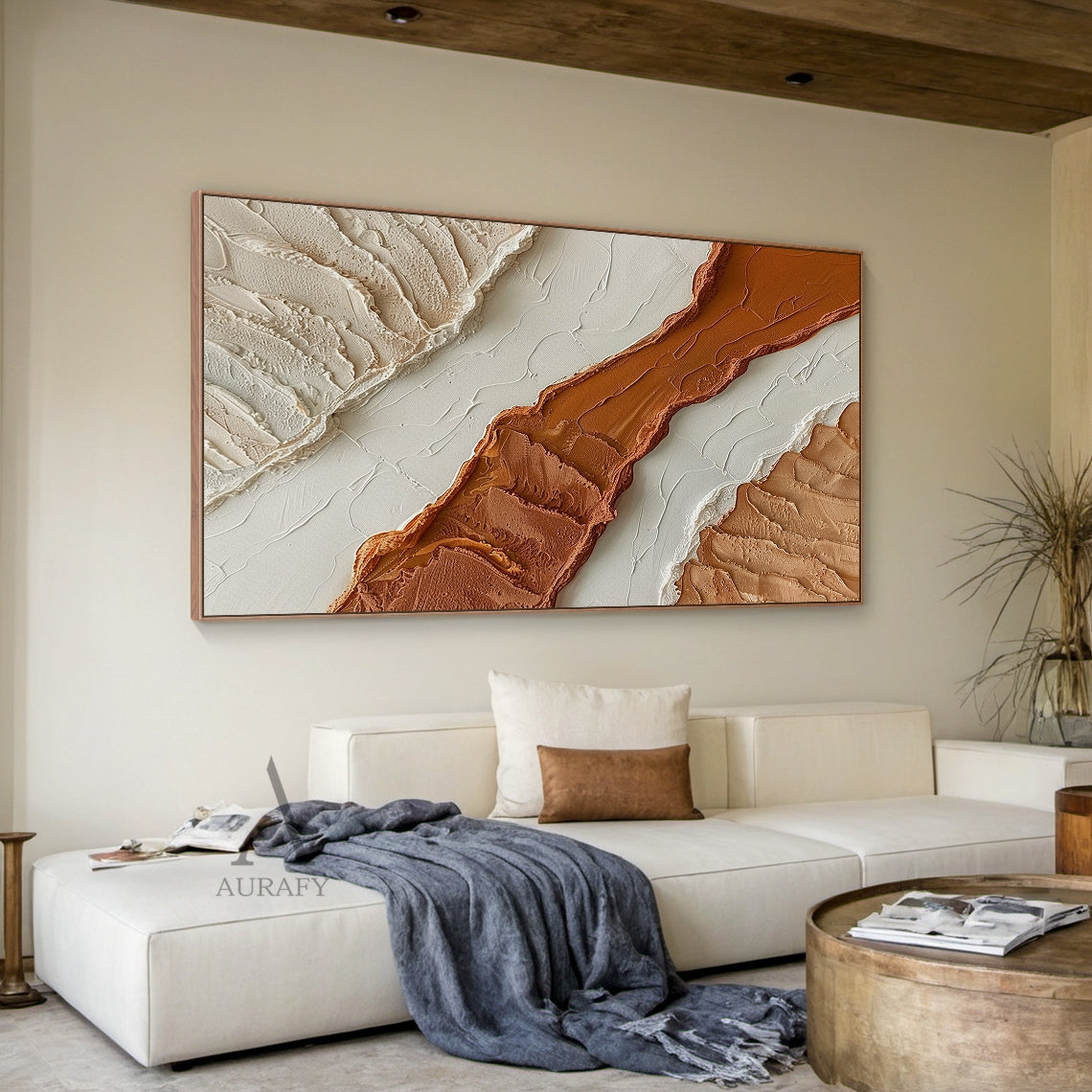 3D Textured Beige Brown Painting with Knife Strokes Tactile Surface Modern Organic Minimalist Luxe AURA448
