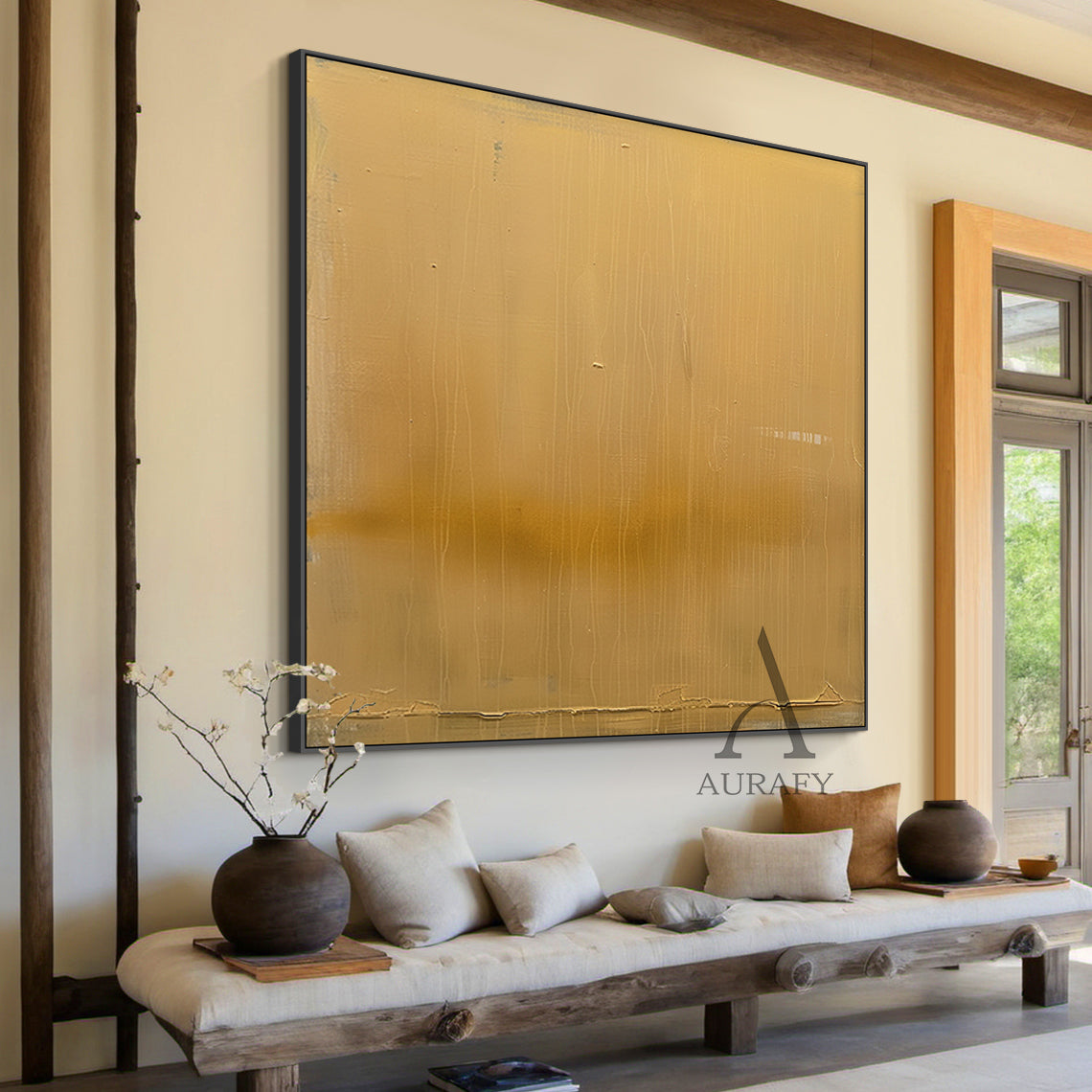 Yellow Abstract Art Tactile Surface Vertical Brushstrokes Crackled Edge Minimalist Luxe Original Canvas AURA480