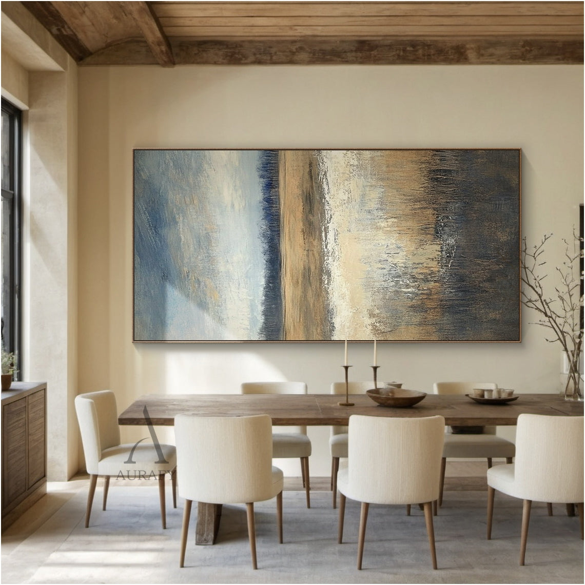 Wabi Sabi Beige Brown Black Color Block Abstract Wall Art | Textured Japandi Canvas | AURA803