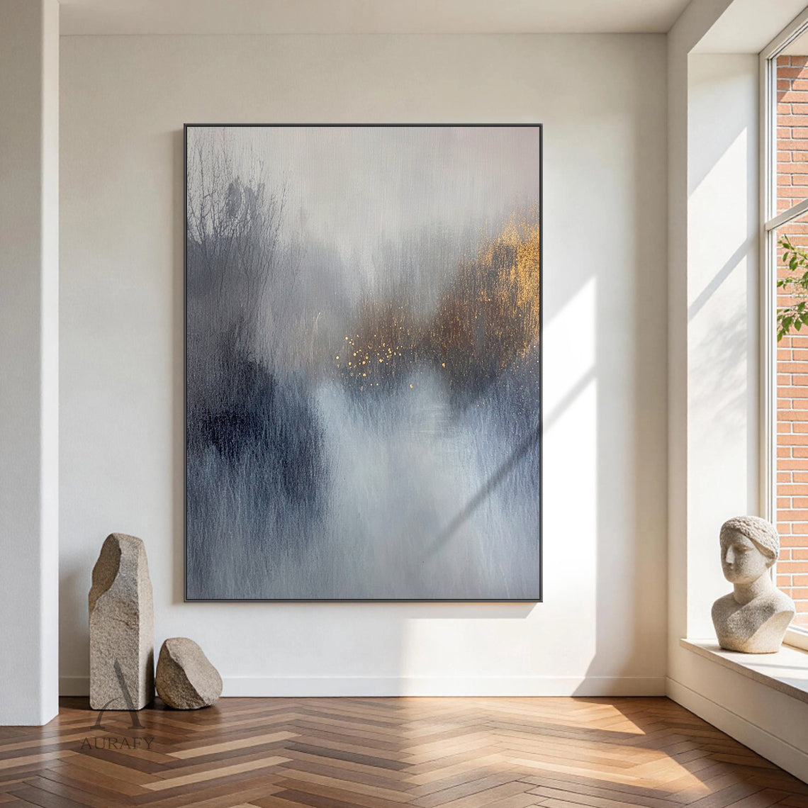 General Abstract Gray Blue Wall Art for Home Decor AURA398
