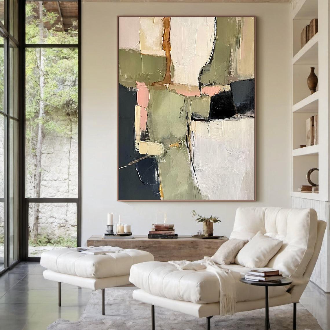 Modern Green Abstract Wall Art Living Room Textured Canvas Painting AURA162