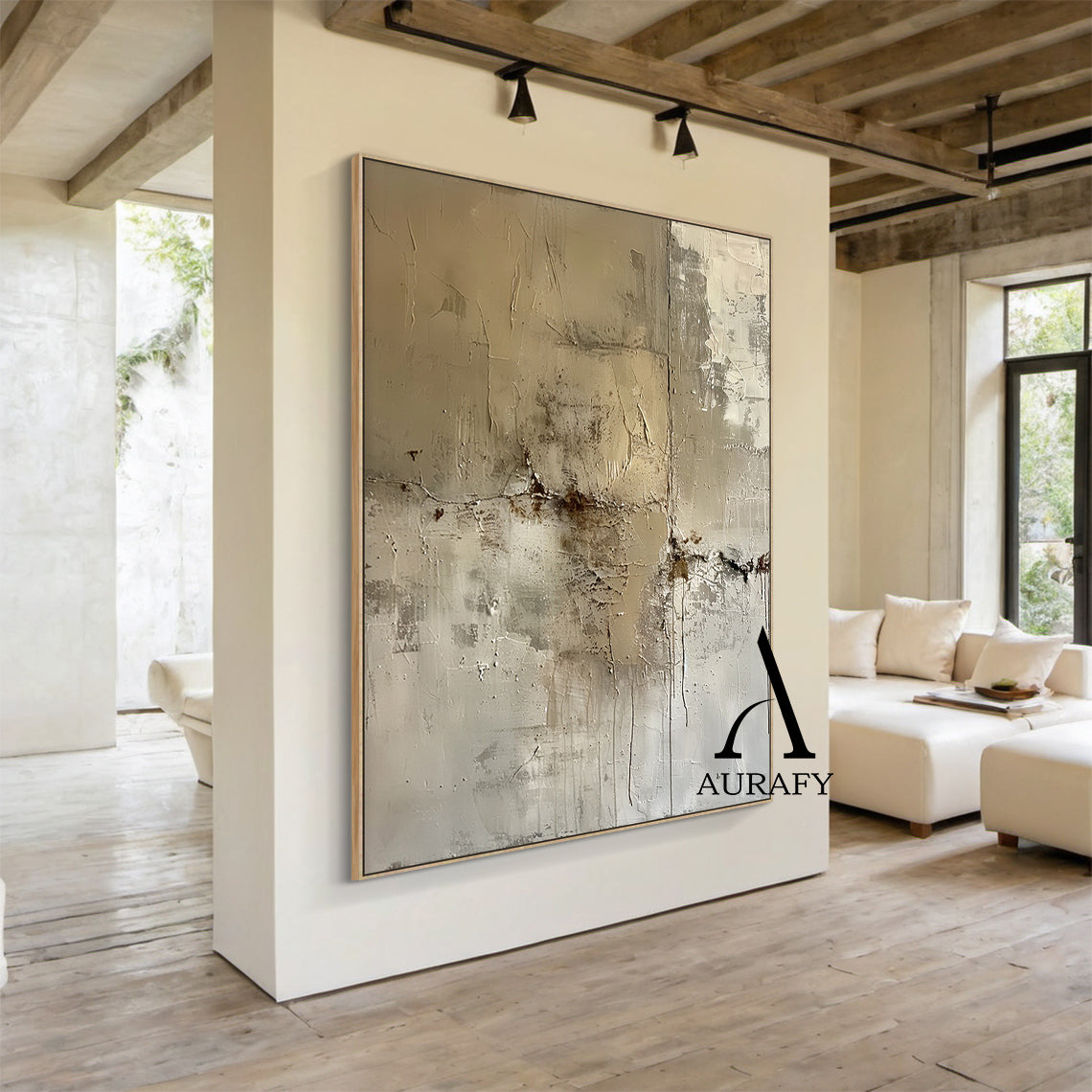 Wabi Sabi Abstract Art Plaster Textured Brown Beige High-Relief Tactile Canvas Drip Effects Modern Organic AURA556