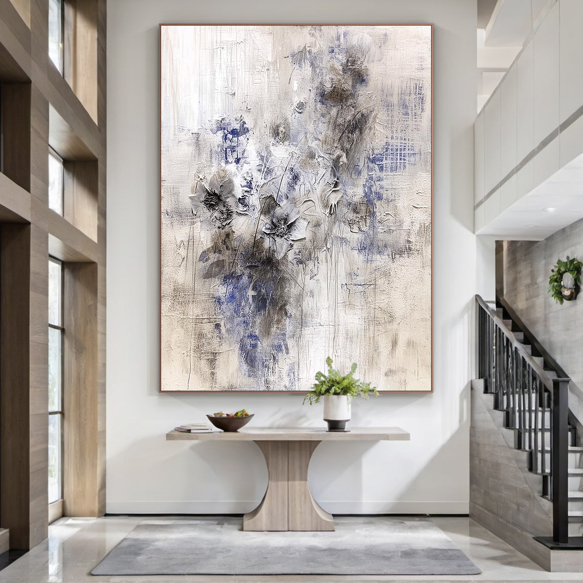 Wabi Sabi Beige Blue Abstract Textured Wall Art Living Room AURA221