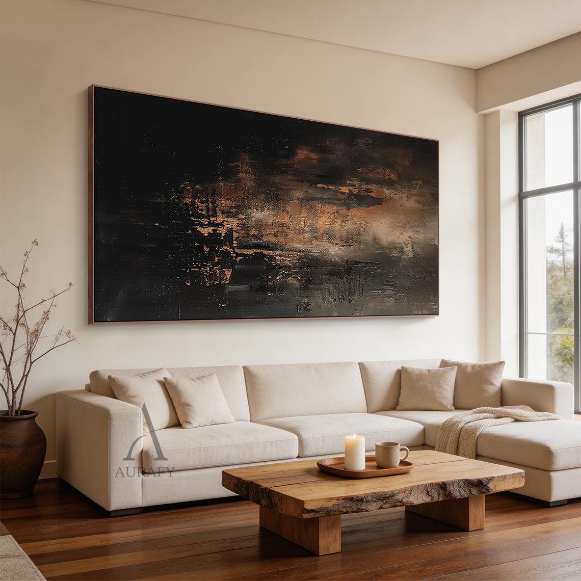 Bronze Through Black, Moody Textured Abstract Painting AURA872