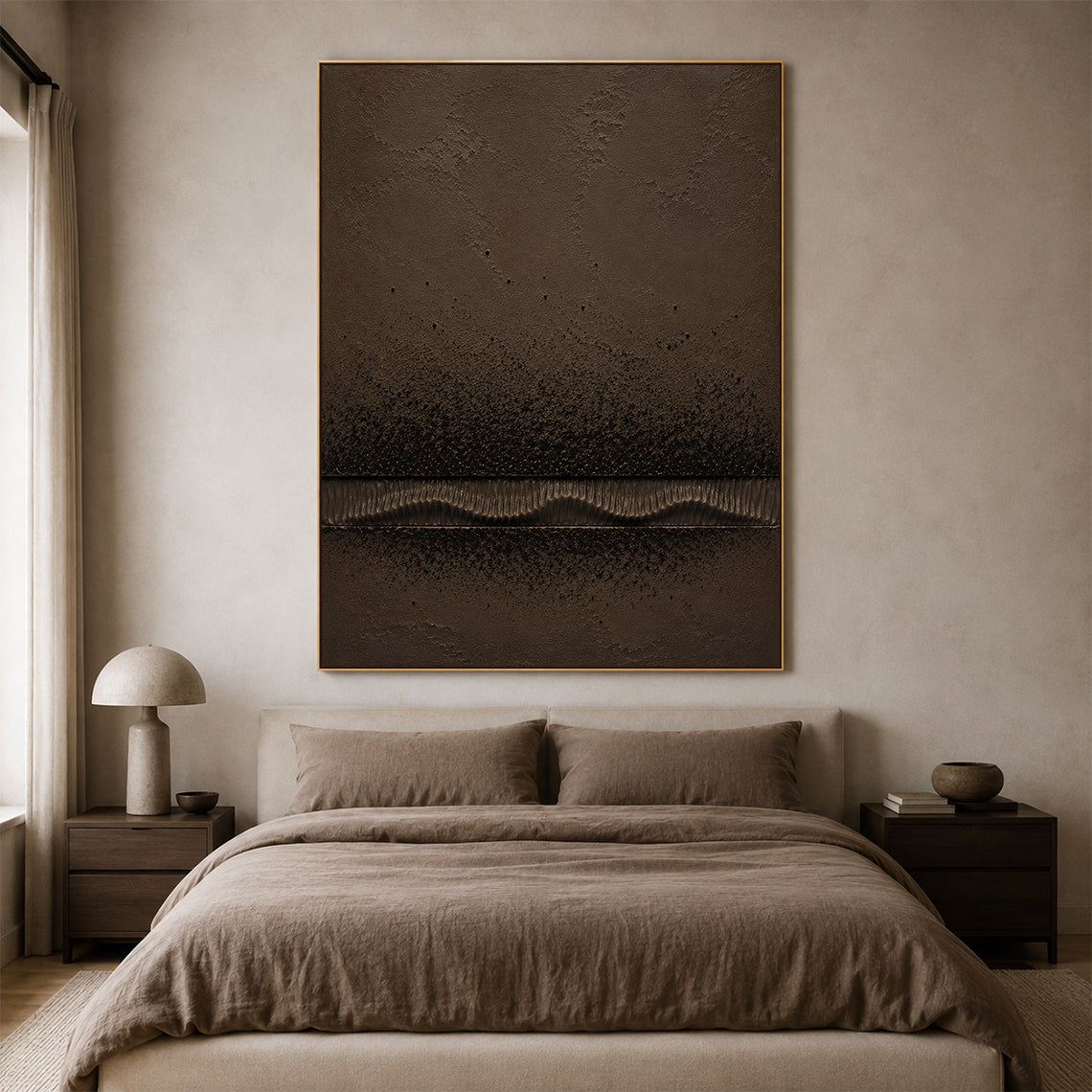 Wabi-Sabi Brown Plaster Textured Painting Japandi Minimalist Luxe Sculpted Canvas Tactile Abstract Wall Art AURA766