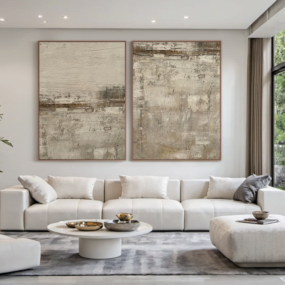 Wabi Sabi Brown Abstract Wall Art Two-Piece Living Room Decor AURA227