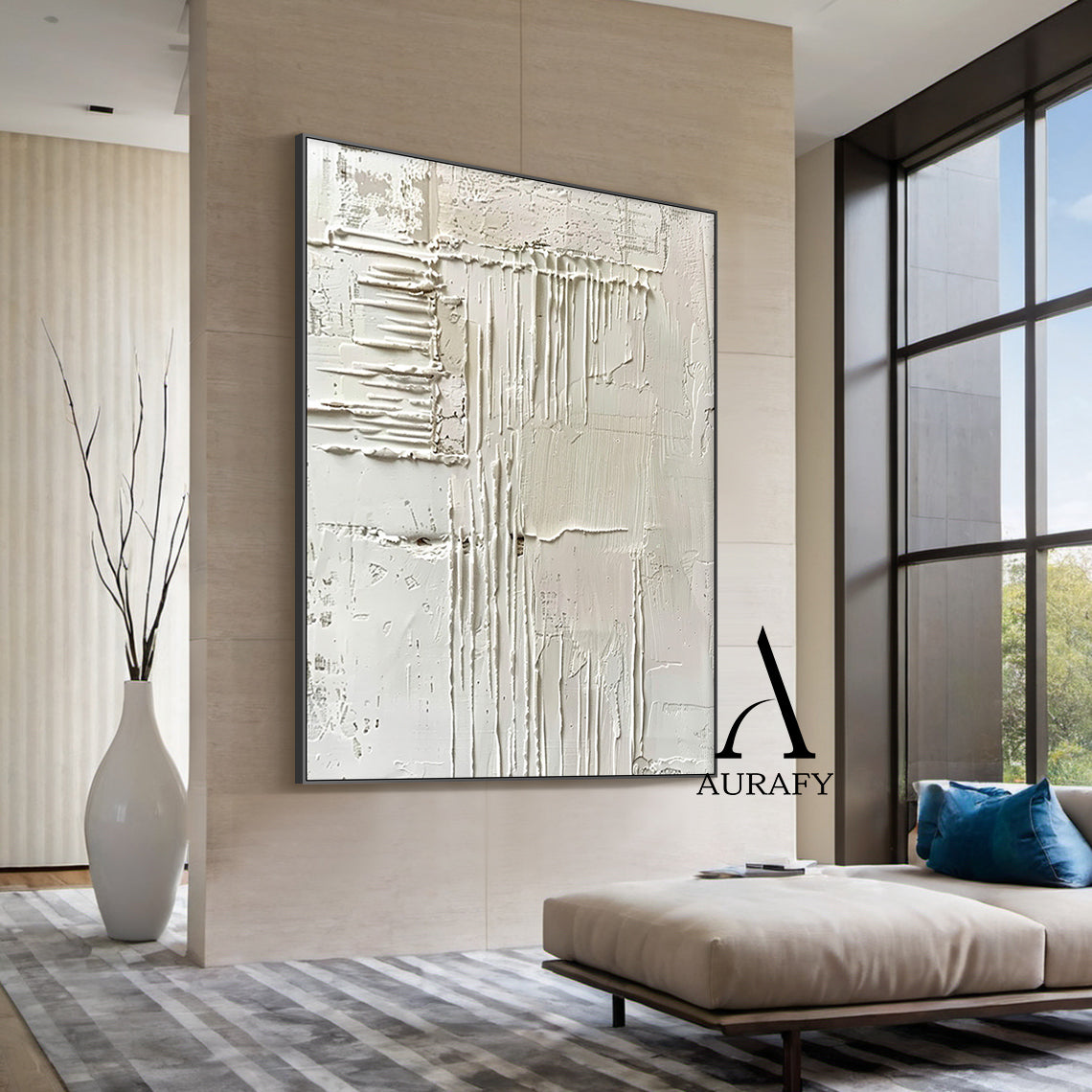 3D Textured Beige Abstract Painting Tactile Surface Sculpted Canvas Japandi Minimalist Art AURA526