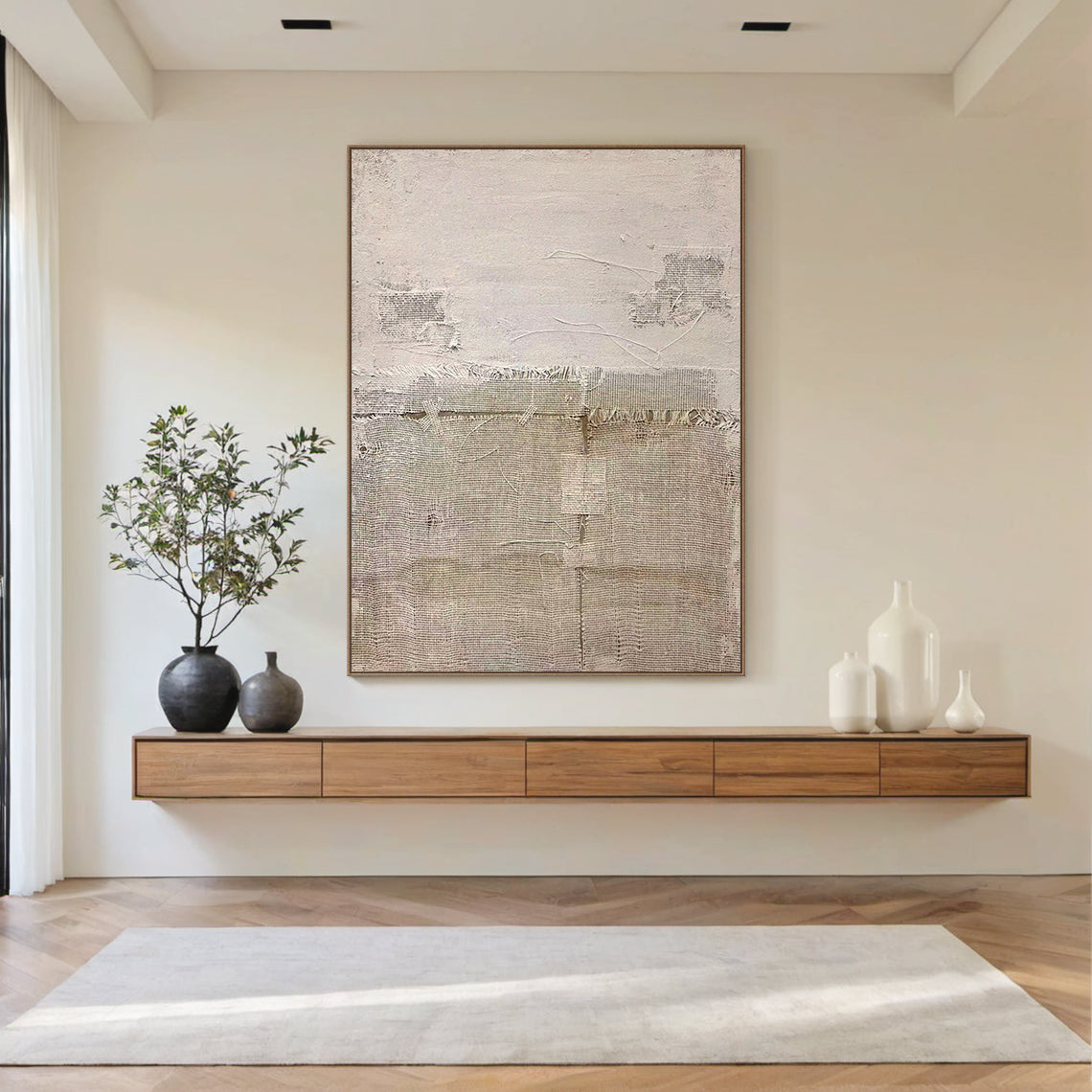 Woven Texture Canvas-Natural Linen & Cream Tones-AURA028