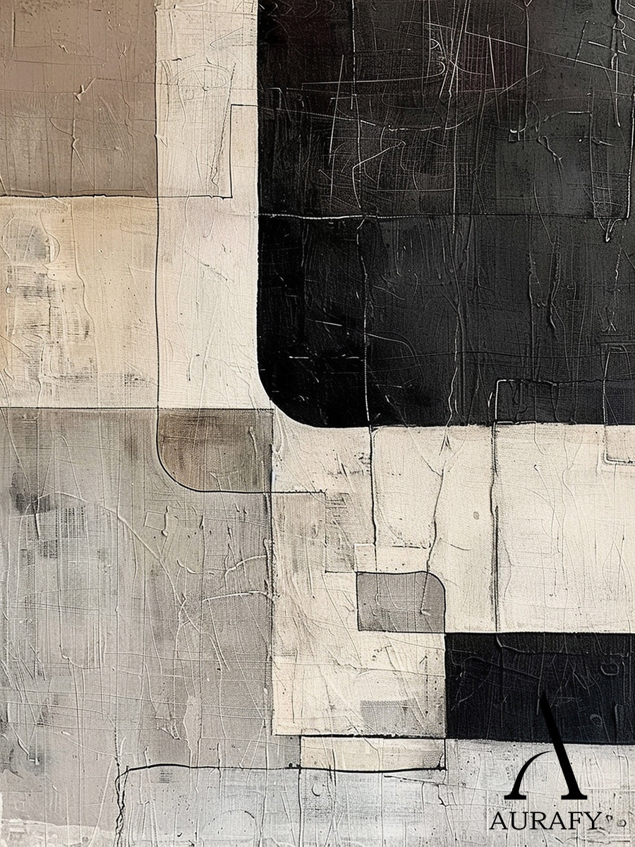 Wabi Sabi Abstract Art Tactile Scratch Textured Black Beige Gray Modern Organic Wall Decor AURA566