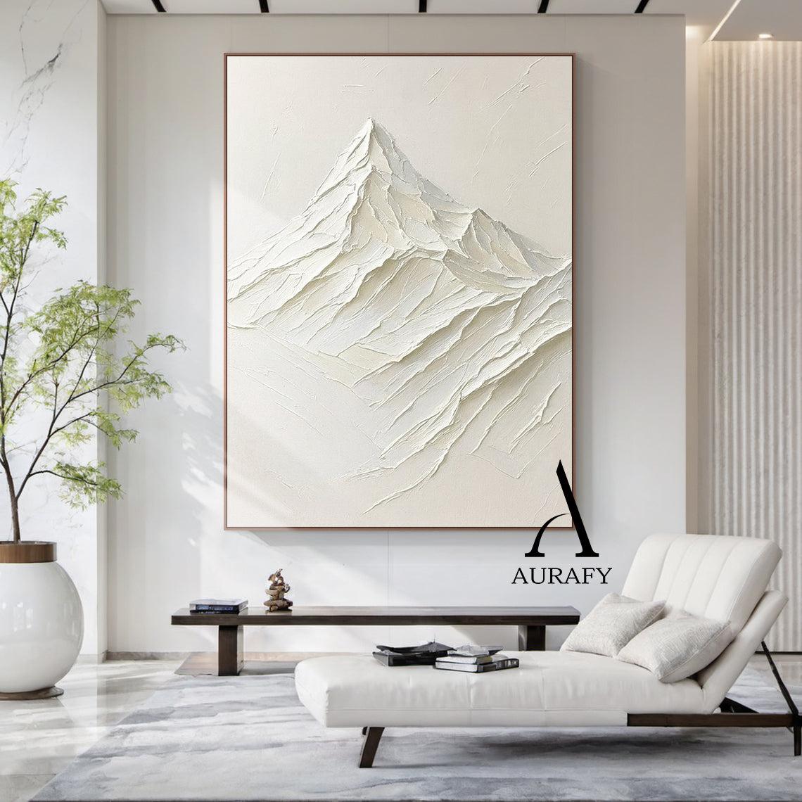 Minimalist Wall Art Beige Impasto Tactile Surface Knife Strokes Wabi-Sabi Abstract Mountain Art AURA554