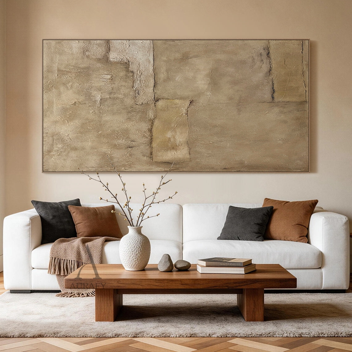 Wabi-Sabi Beige Abstract Plaster Textured Japandi Minimalist Luxe Tactile Knife Stroke Canvas Wall Art AURA736