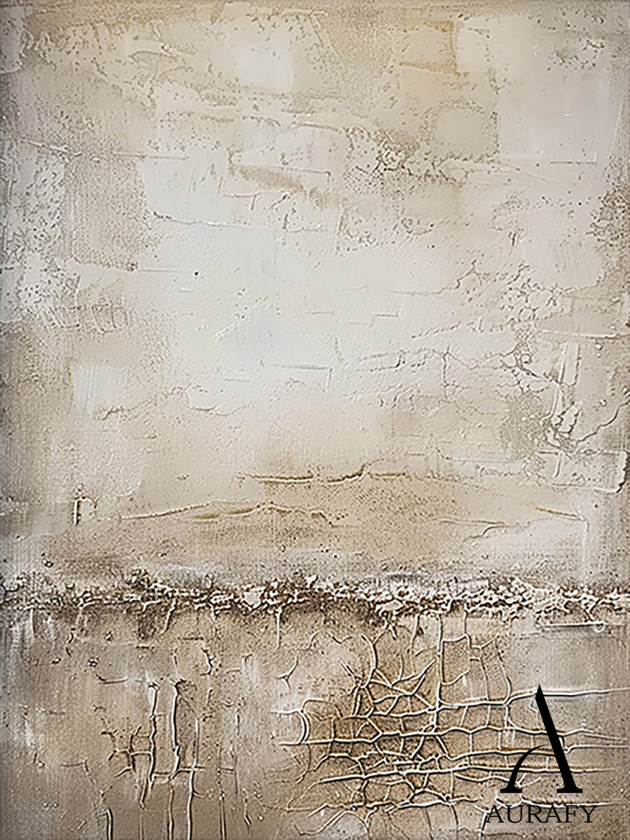 Beige Abstract Art Wabi-Sabi Crackle Texture Tactile Plaster-like Modern Organic Wall Decor AURA481