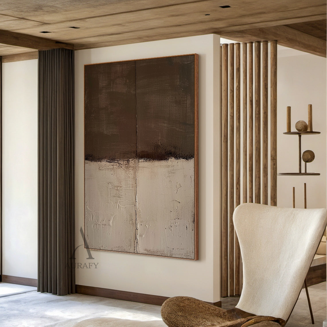 Brown & Beige Wabi-Sabi Textured Abstract Wall Art - AURA811