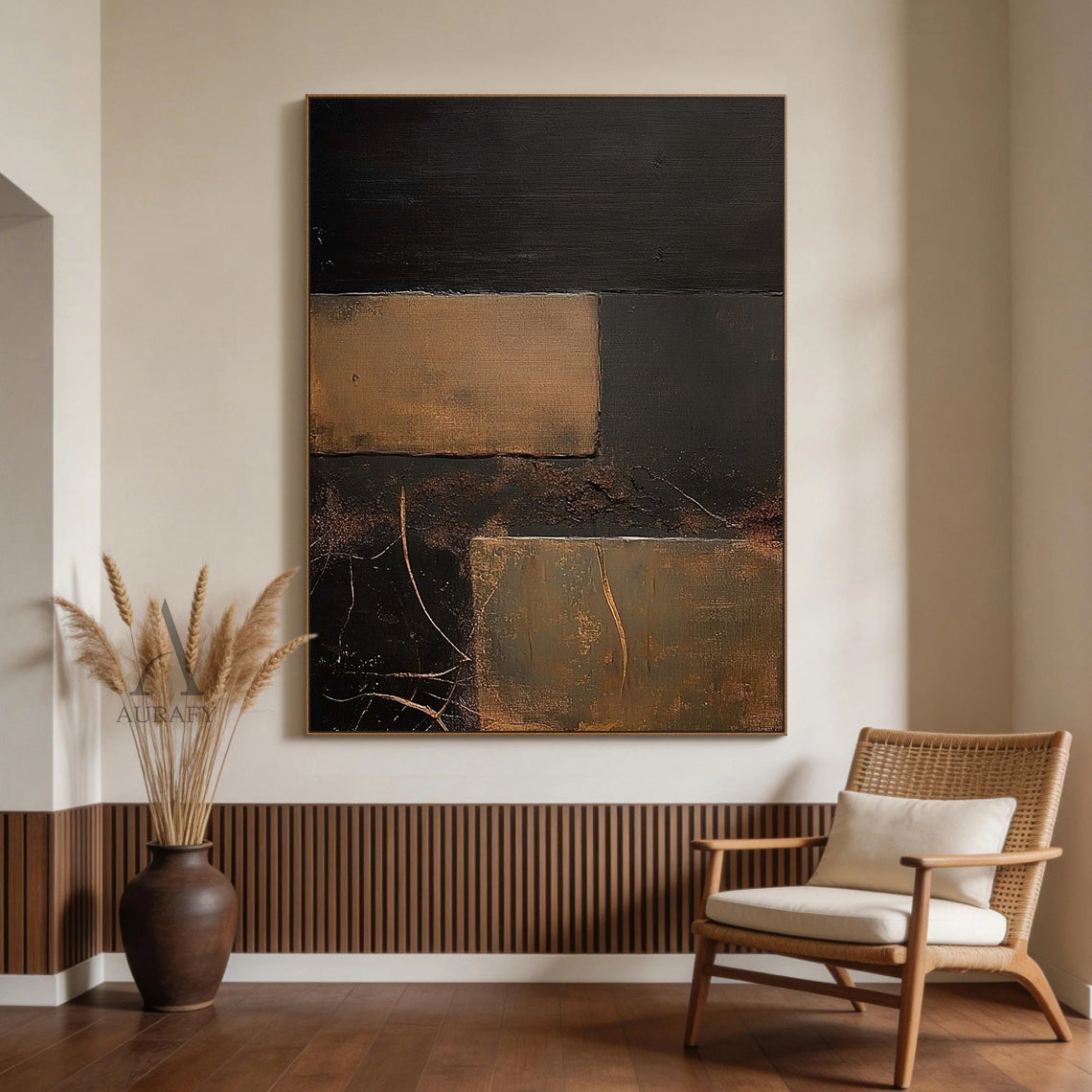 General Abstract Black Brown Wall Art Modern Home Decor Piece AURA389