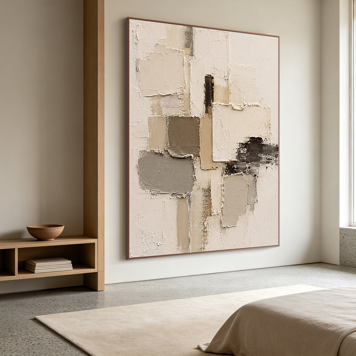 Plaster Textured Abstract Beige Brown Minimalist Japandi Sculpted Knife Stroke Neutral Wall Artwork AURA751