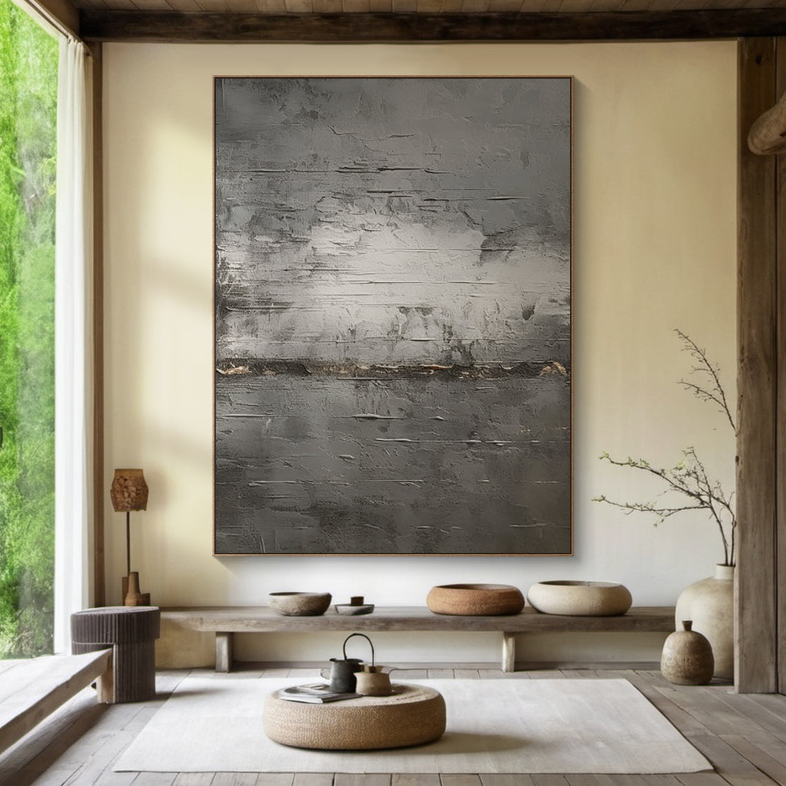 Textured Black Gray Abstract Wall Art for Living Room Decor -AURA186