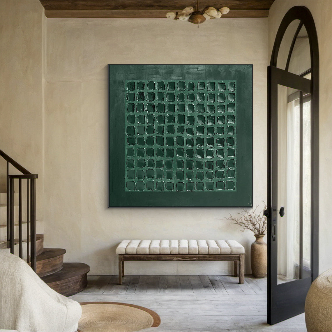 Emerald Grid-Green Abstract Geometry Texture Field-AURA136