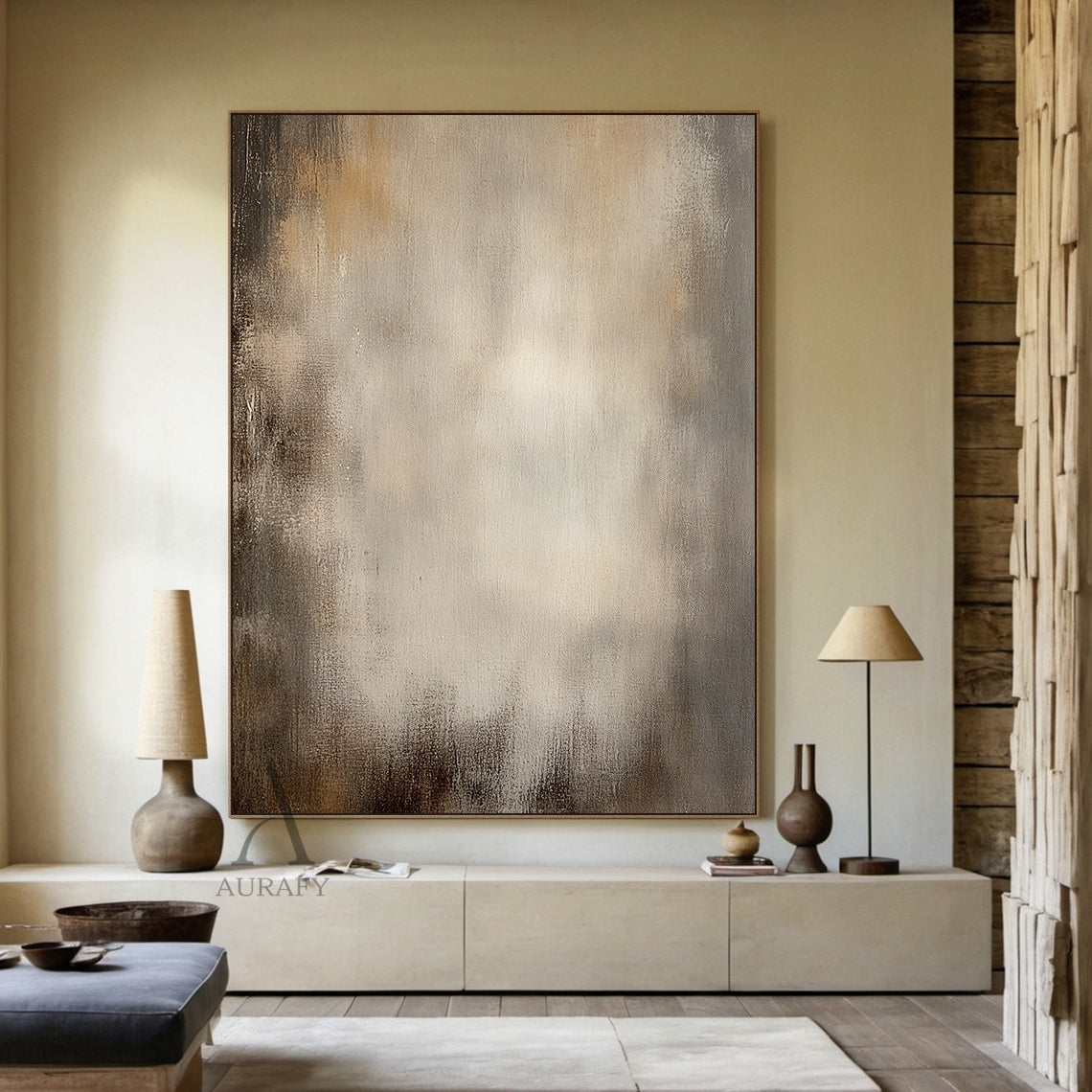 Misty Taupe Neutral Abstract Wall Art - AURA695