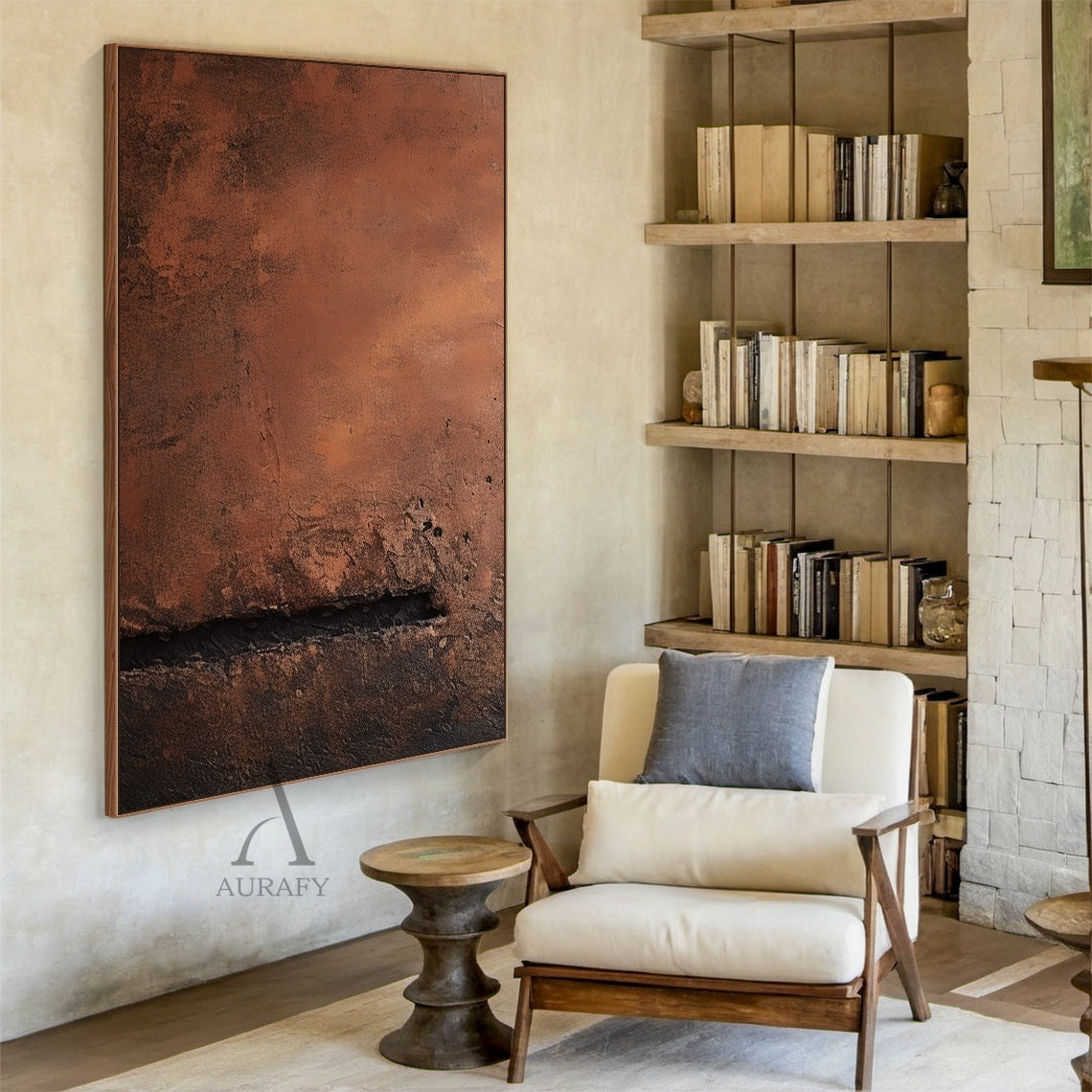 Rust Red and Brown Abstract Painting with a Dark Fissure - AURA831
