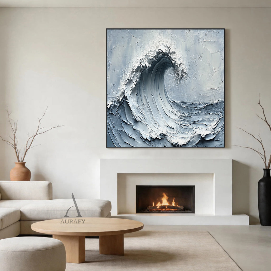 Gray Blue 3D Textured Painting Modern Home Living Room Decor AURA396