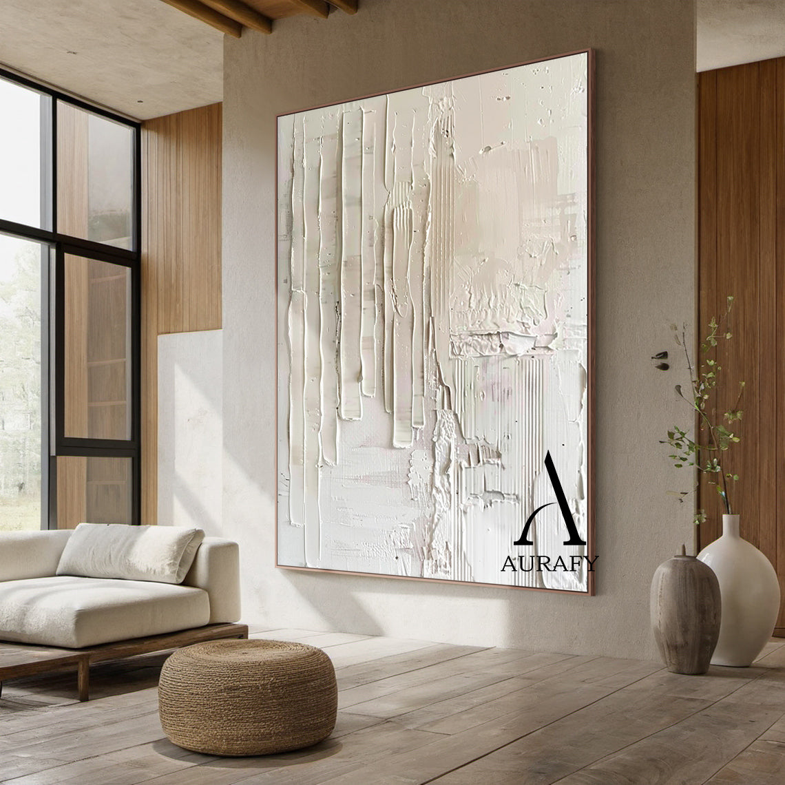 3D Textured Beige Painting Knife Strokes High-Relief Plaster Tactile Minimalist Luxe Artwork AURA525