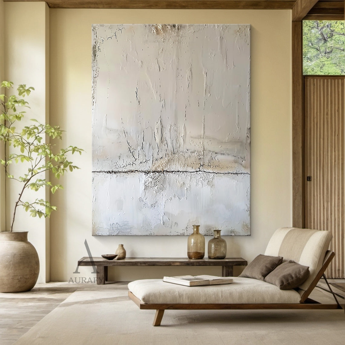 White Textured Minimalist Wall Art - AURA692
