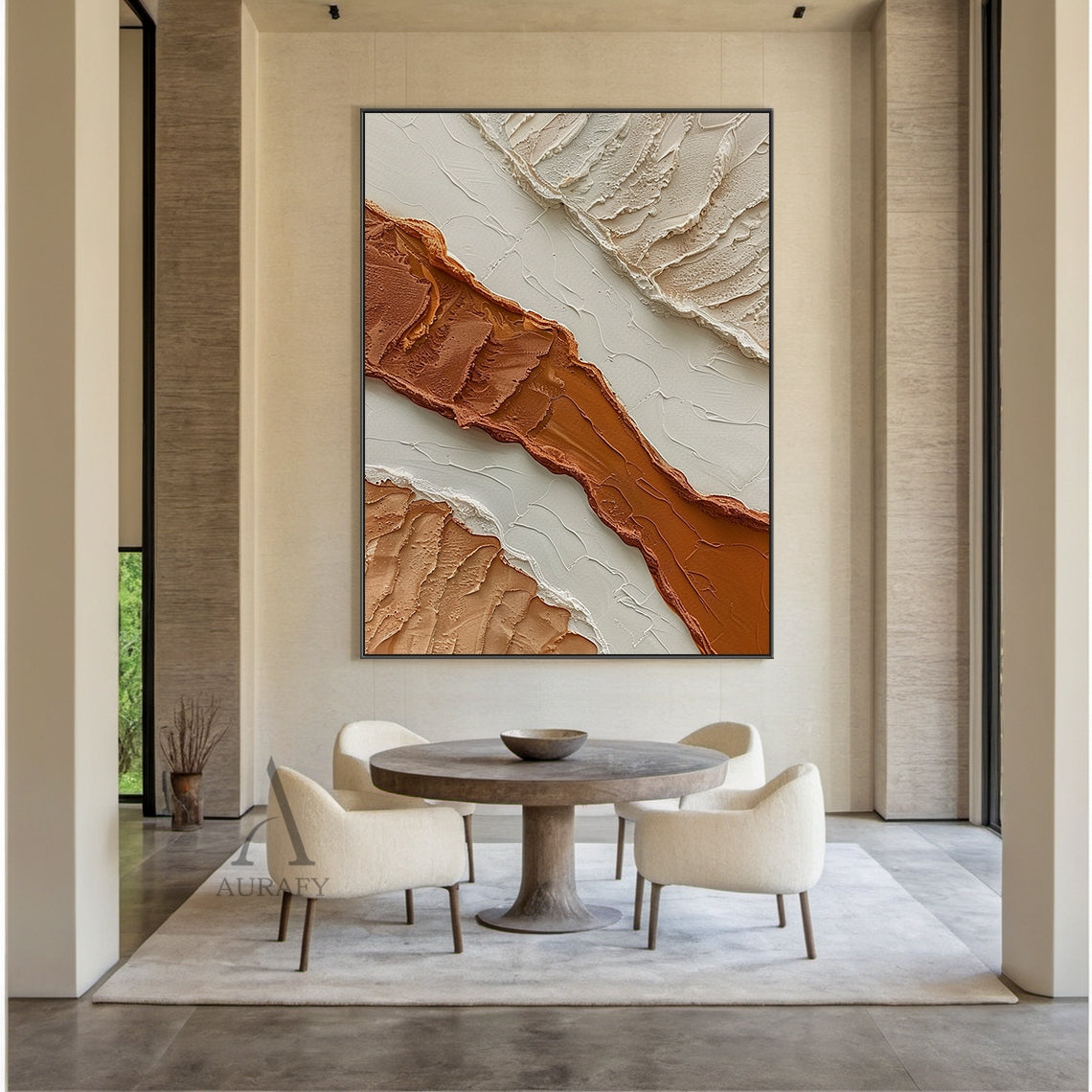 3D Textured Beige Brown Painting with Knife Strokes Tactile Surface Modern Organic Minimalist Luxe AURA448