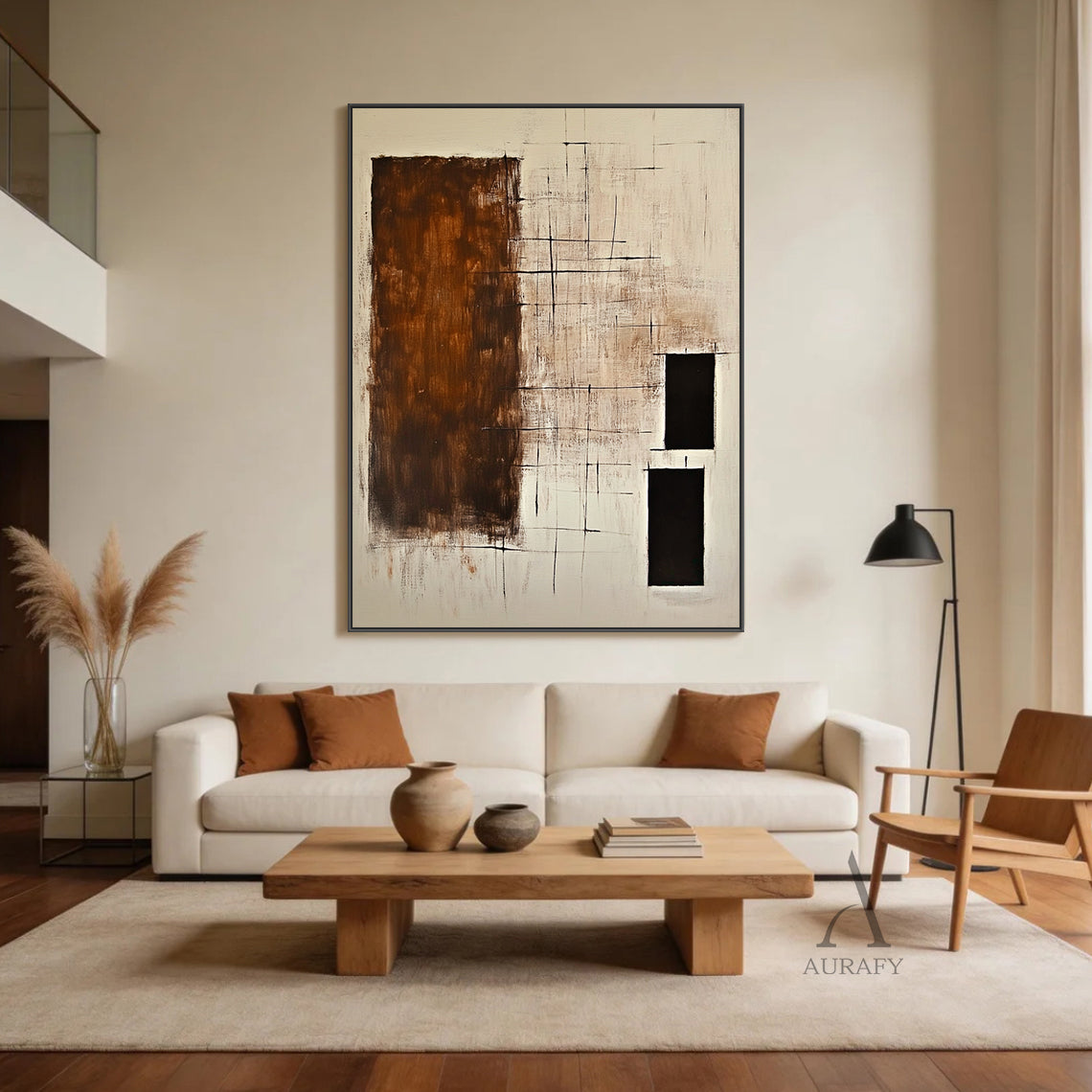 Abstract Beige Brown Wall Art for Home Living Room Decor AURA303