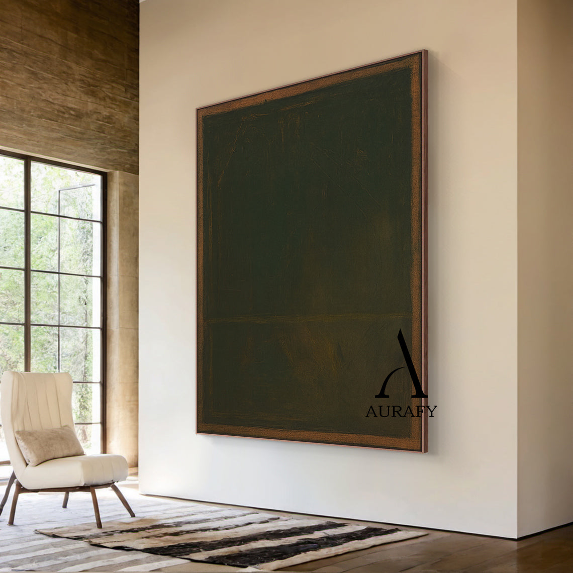 Wabi Sabi Brown Green Textured Art with Rough Handcrafted Border Tactile Brushstrokes AURA567