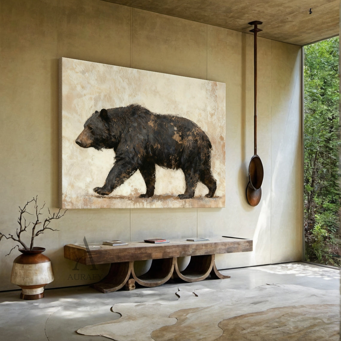 Black Bear Wall Art on Neutral Background - AURA664