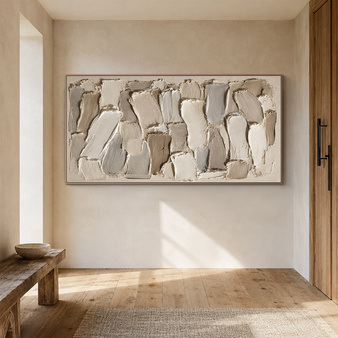 3D Textured Plaster Painting Japandi Wabi-Sabi Beige Brown Tactile Minimalist Luxe Sculpted Canvas Wall Art AURA754