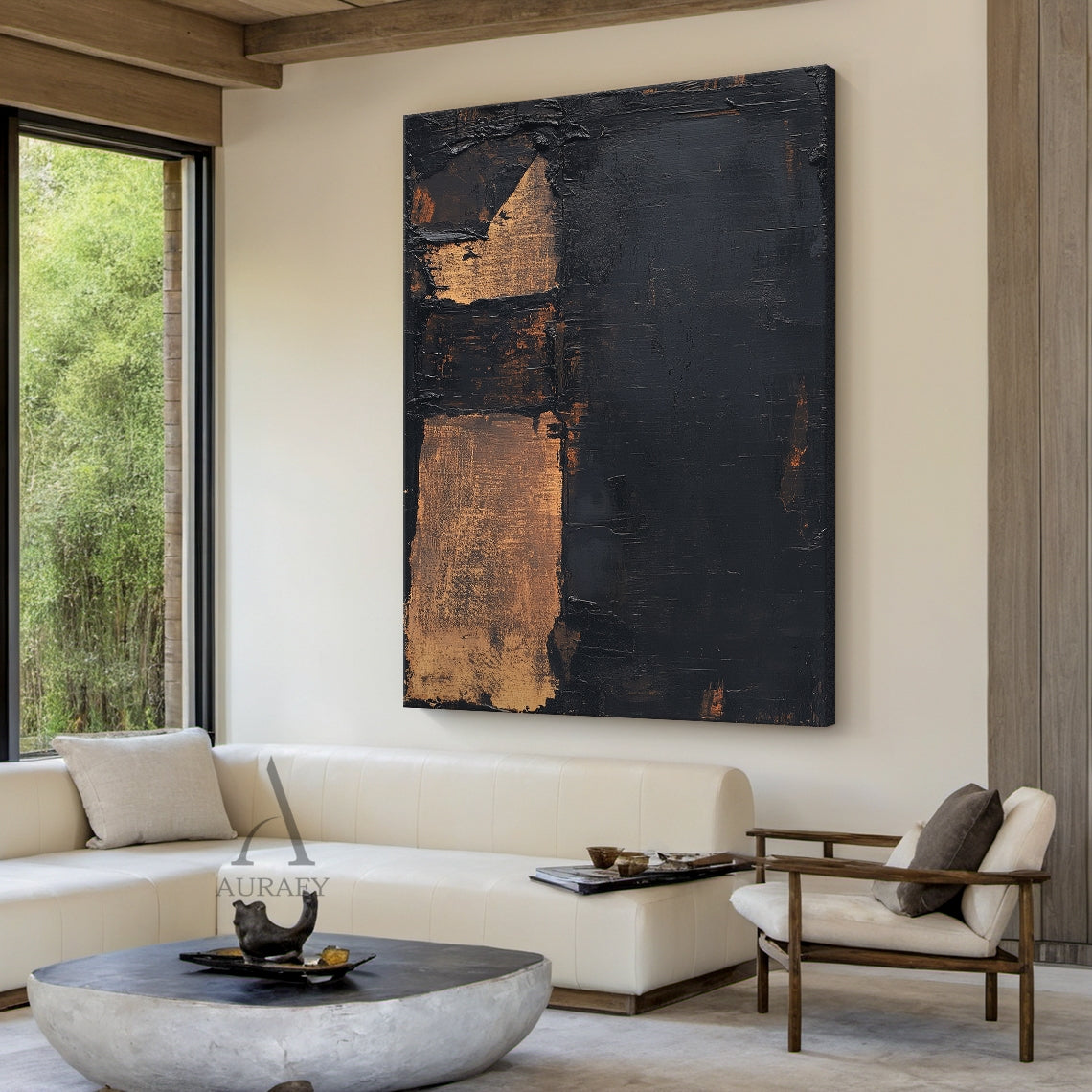 Dark Strata, Black and Brown Textured Abstract Wall Art AURA878