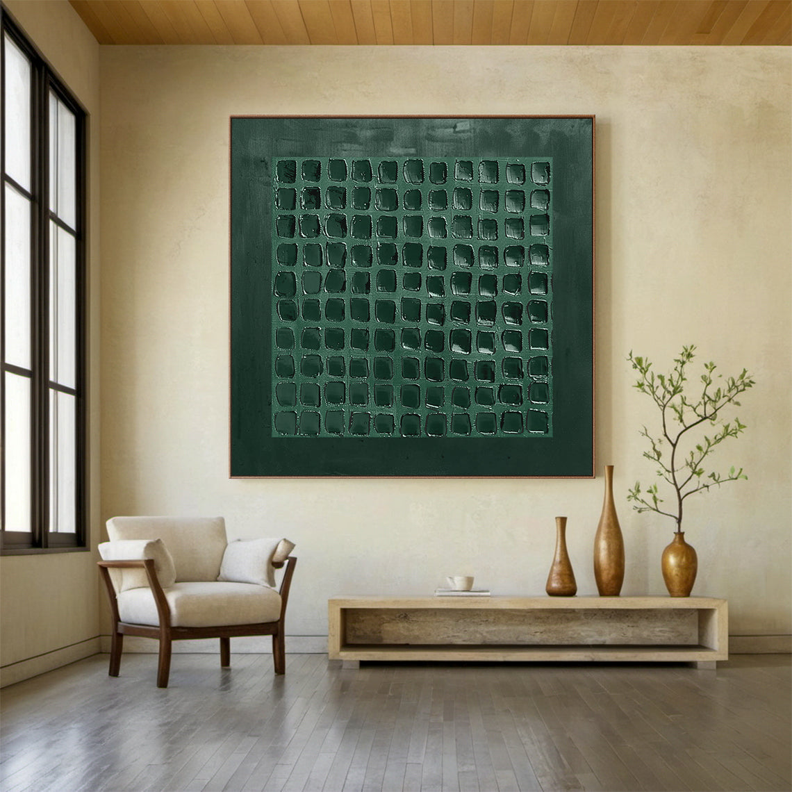 Emerald Grid-Green Abstract Geometry Texture Field-AURA136