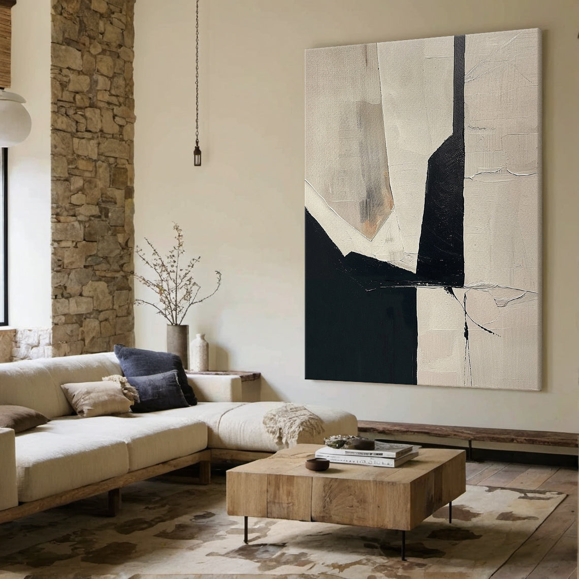 Structural Divide-Black & Beige Geometry Field-AURA151