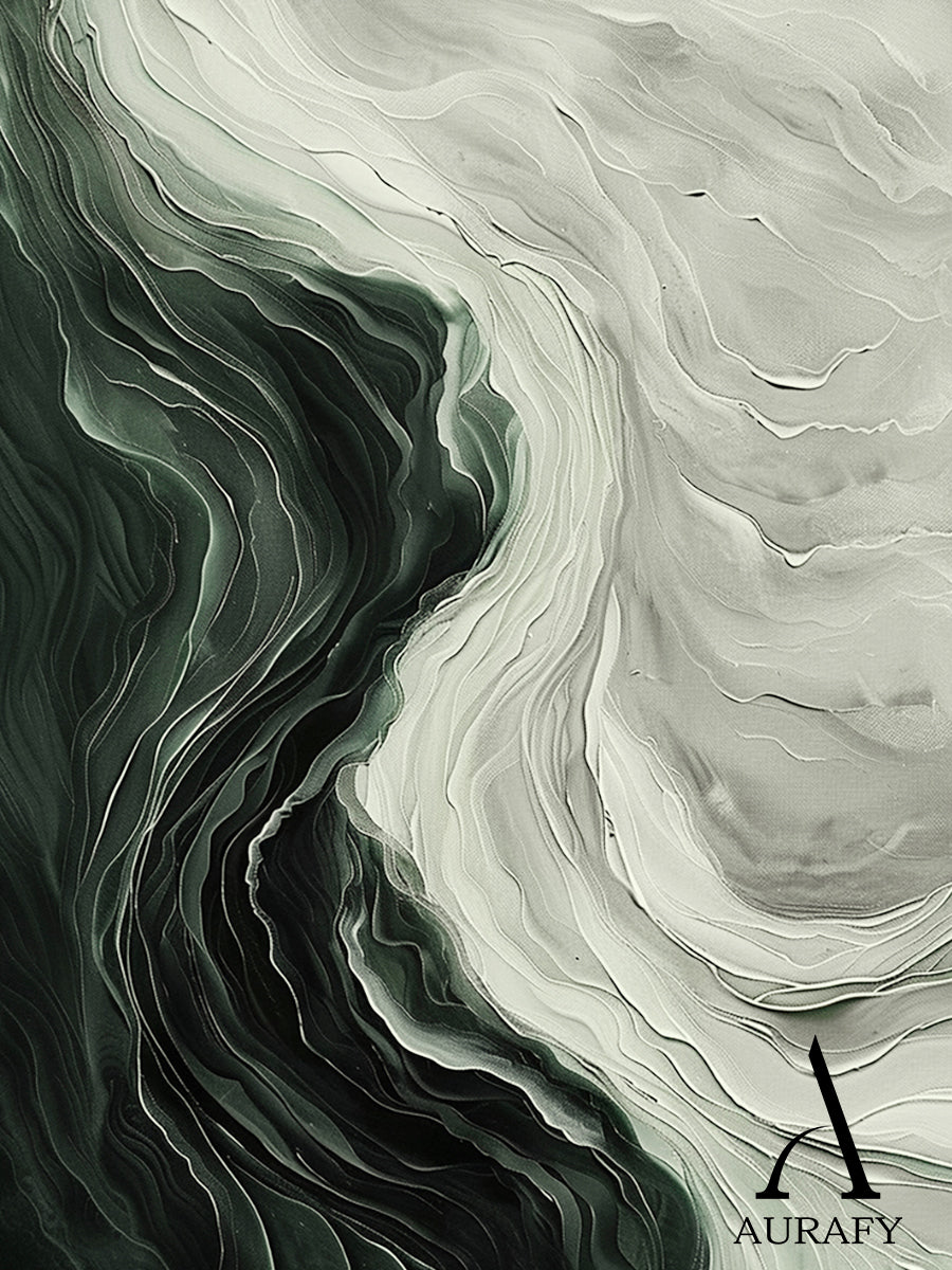 Green Abstract Art Thick Impasto Knife Strokes Flowing Wave Layers Modern Organic AURA502