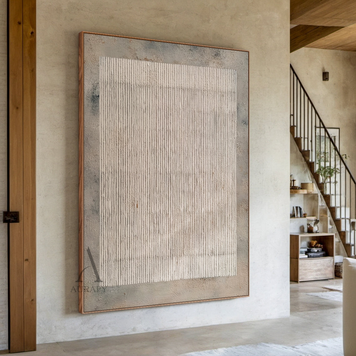 General Abstract Gray Artwork with hand-drawn lines, mottled canvas texture, rustic industrial style AURA594
