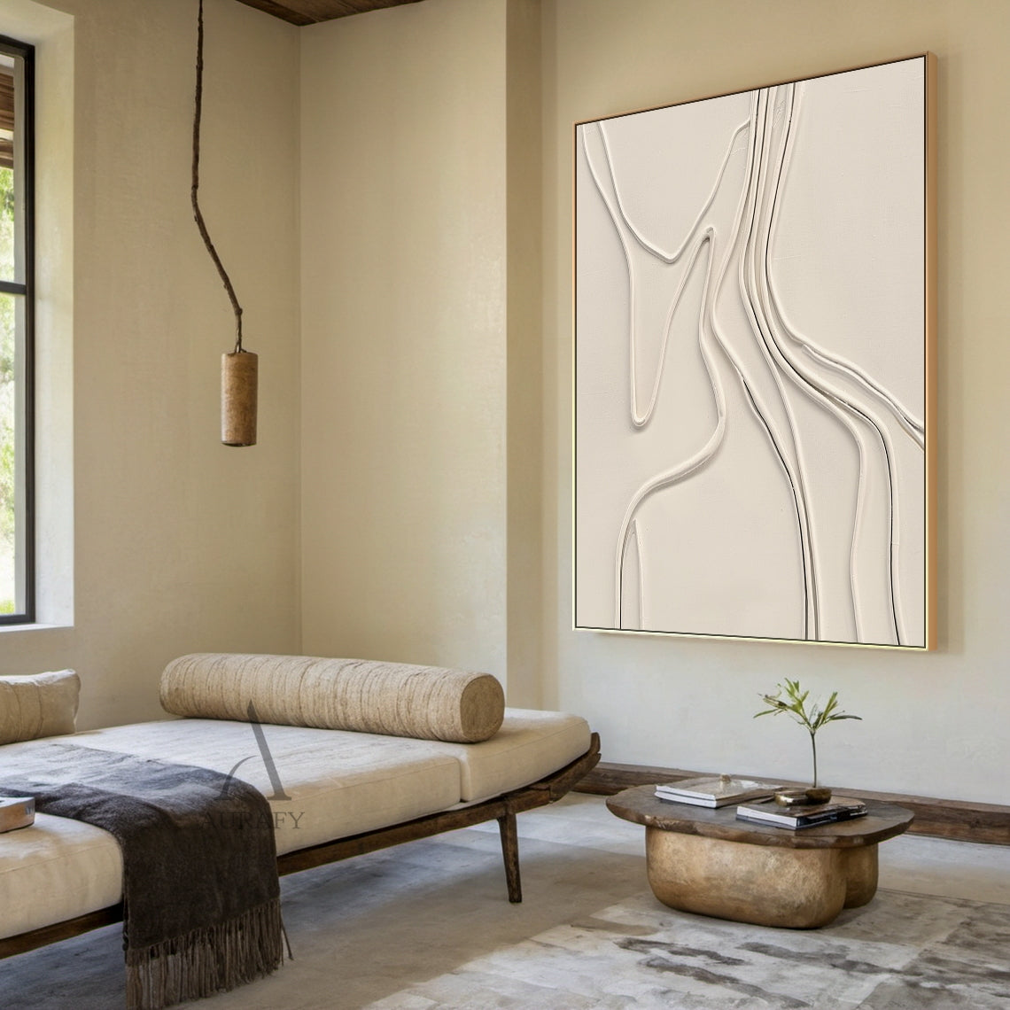 Minimalist Wall Art Beige High-Relief Sculpted Curves Tactile Matte Surface Modern Organic Decor AURA431