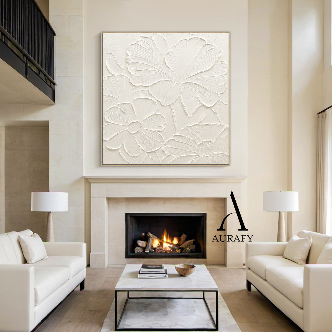 3D Textured Beige Flower Painting High-Relief Plaster Tactile Modern Organic Wabi-Sabi Art AURA510