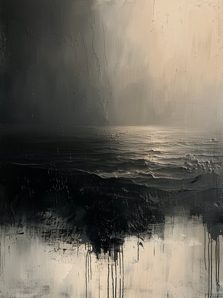 Silent Horizon-Black Abstract Field-AURA141